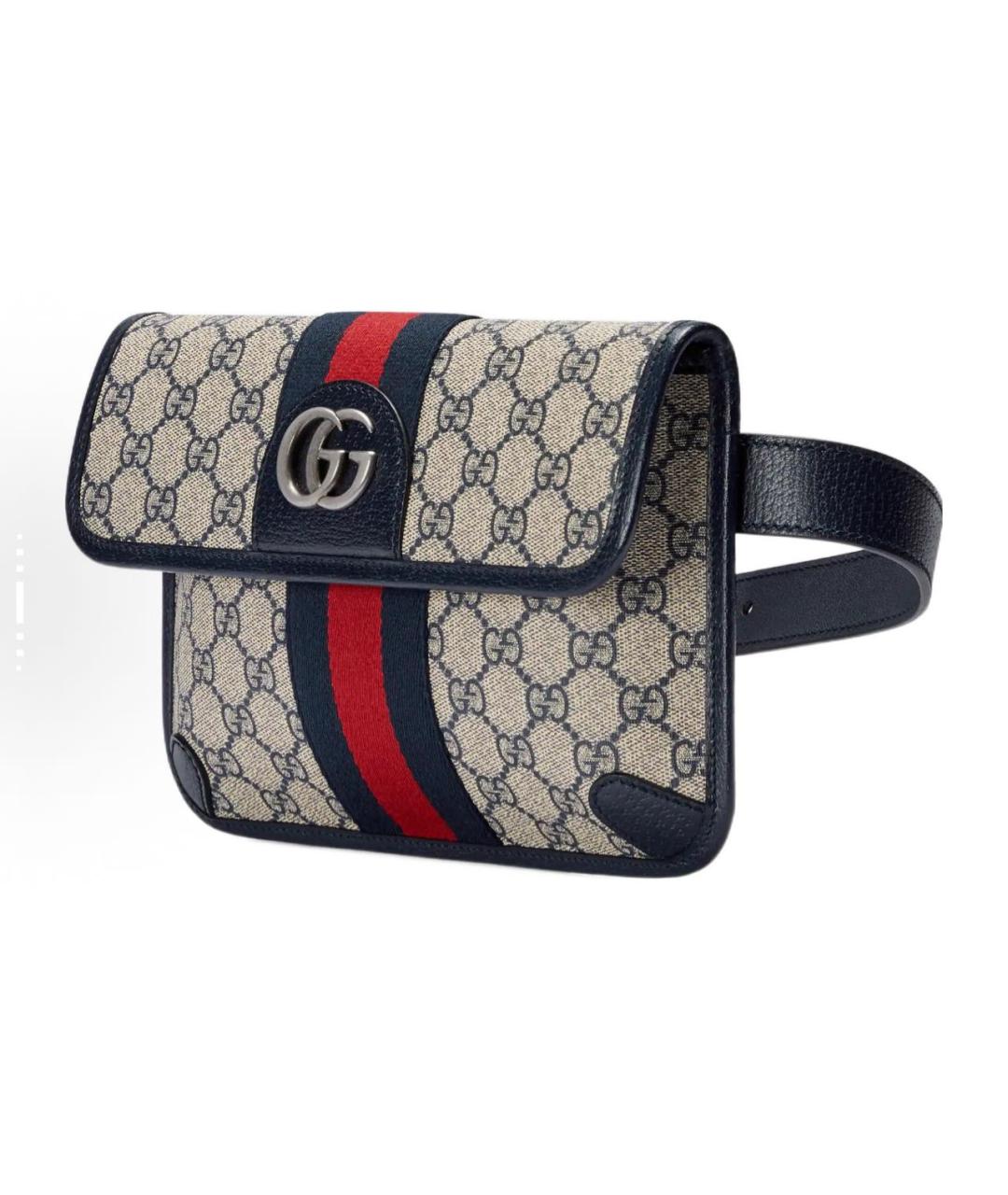 GUCCI Темно-синяя кожаная поясная сумка, фото 3