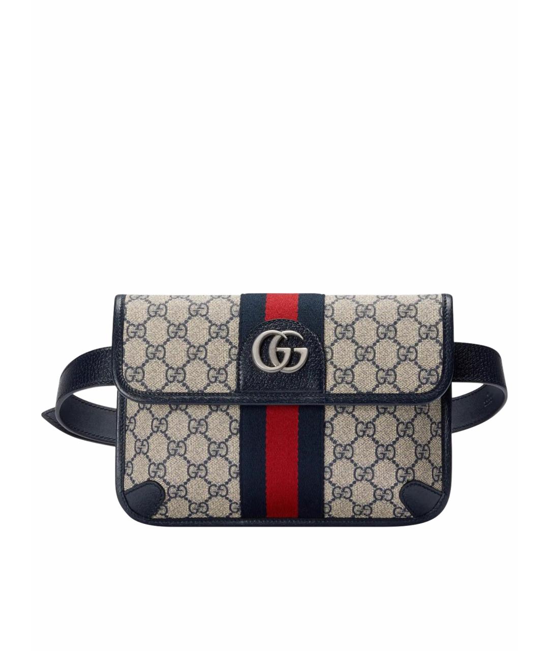 GUCCI Темно-синяя кожаная поясная сумка, фото 1