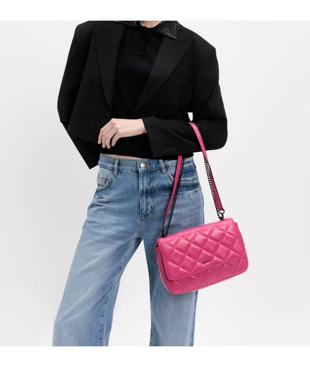 DKNY Розовая кожаная сумка через плечо, фото 6