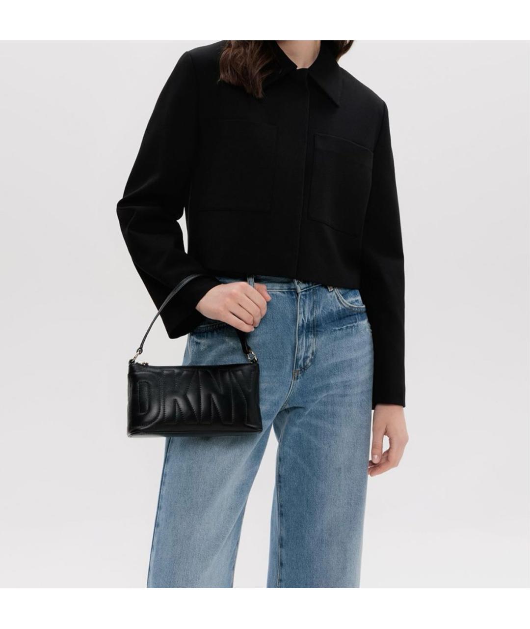 DKNY Черная кожаная сумка с короткими ручками, фото 5