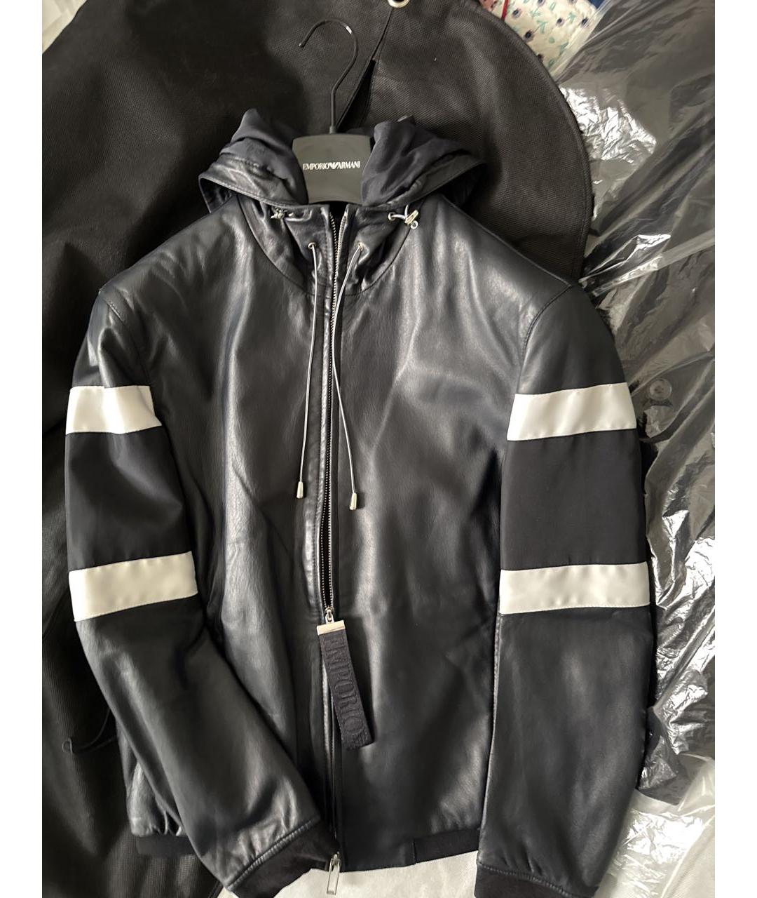EMPORIO ARMANI Черная кожаная куртка, фото 5