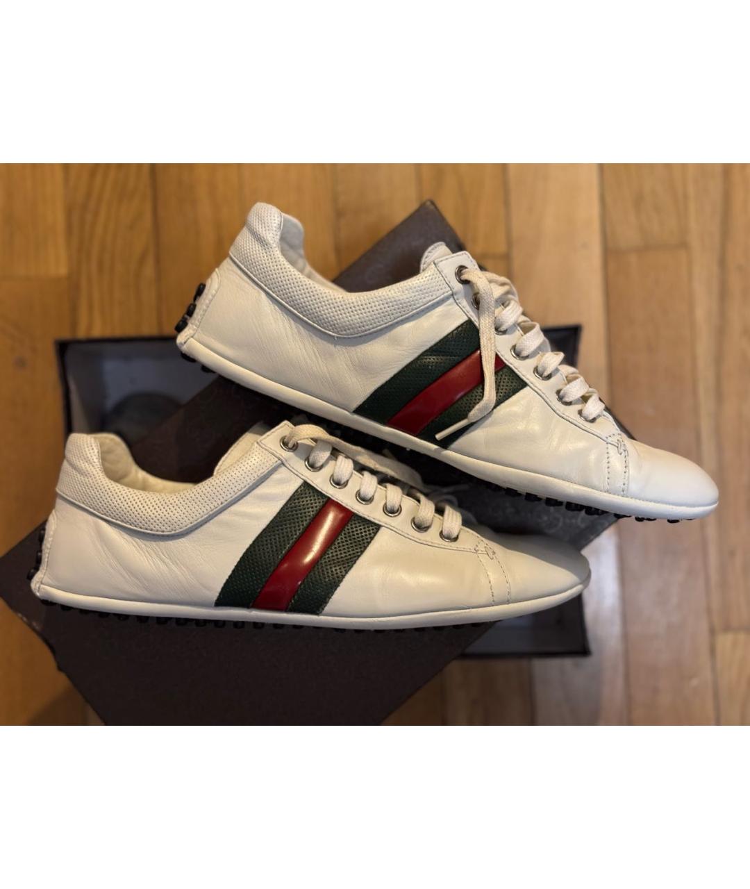 GUCCI Белые кожаные низкие кроссовки / кеды, фото 5