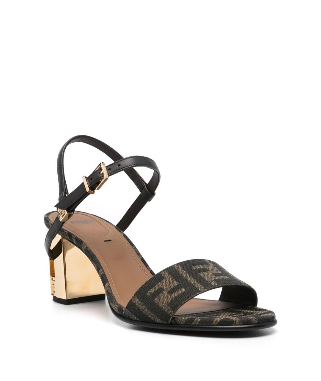 FENDI Коричневые текстильные босоножки, фото 4