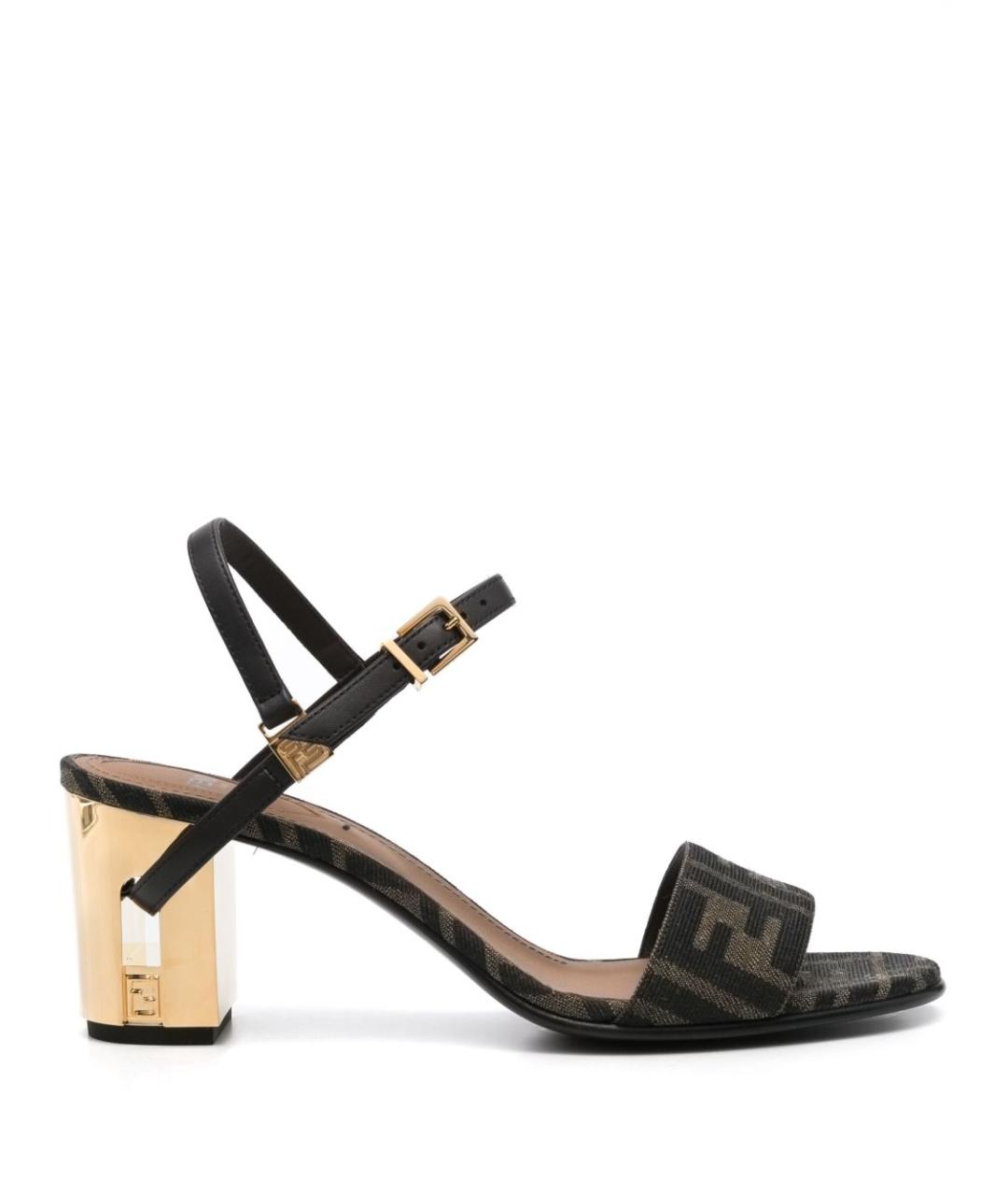 FENDI Коричневые текстильные босоножки, фото 1