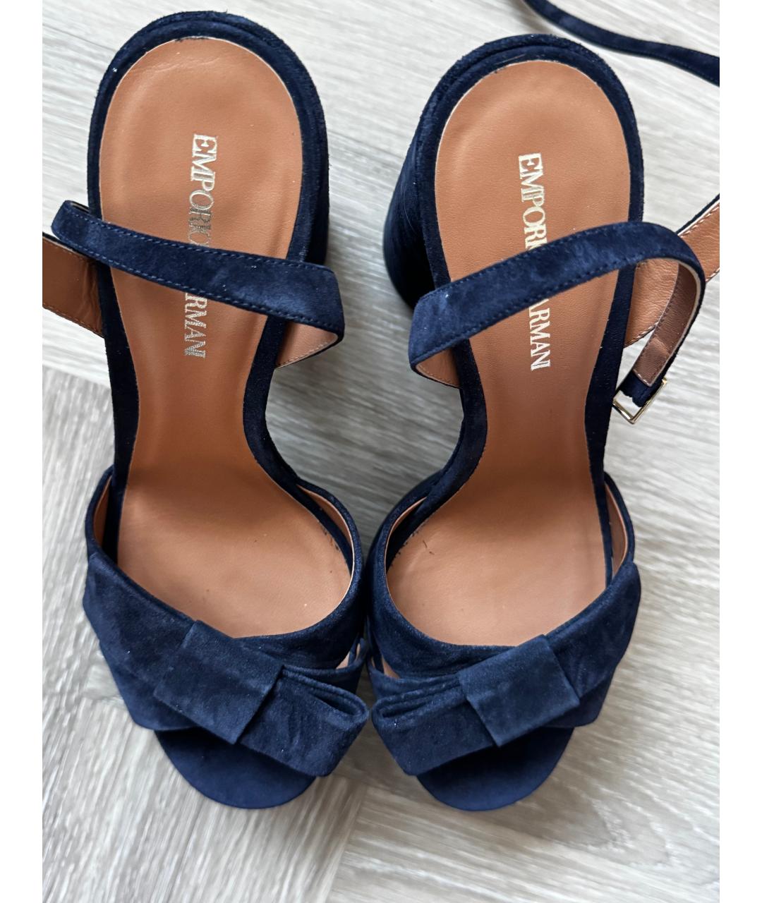 EMPORIO ARMANI Синие кожаные босоножки, фото 3