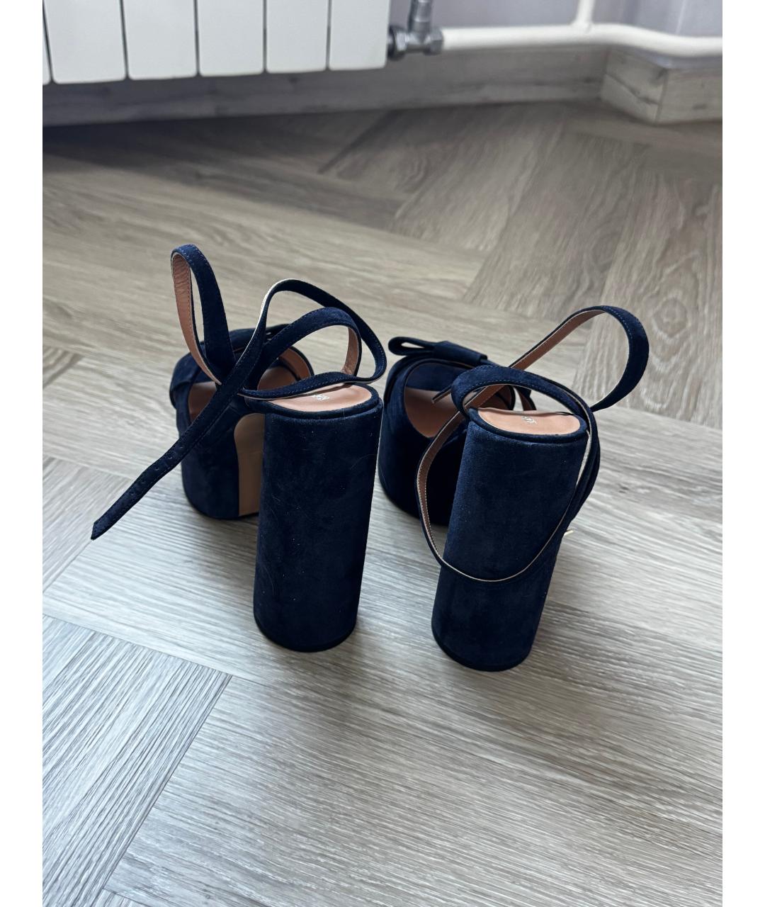 EMPORIO ARMANI Синие кожаные босоножки, фото 4