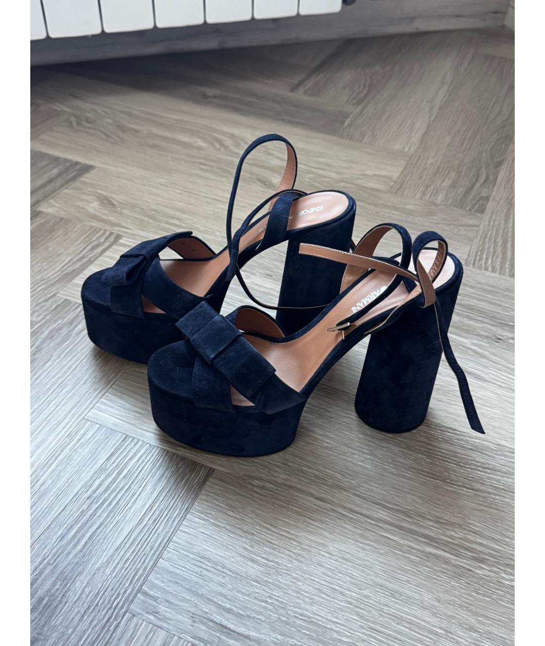 EMPORIO ARMANI Синие кожаные босоножки, фото 8