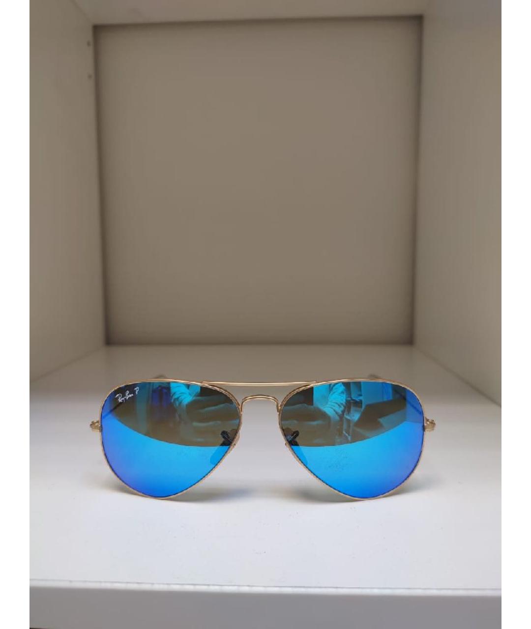RAY BAN Золотые металлические солнцезащитные очки, фото 10