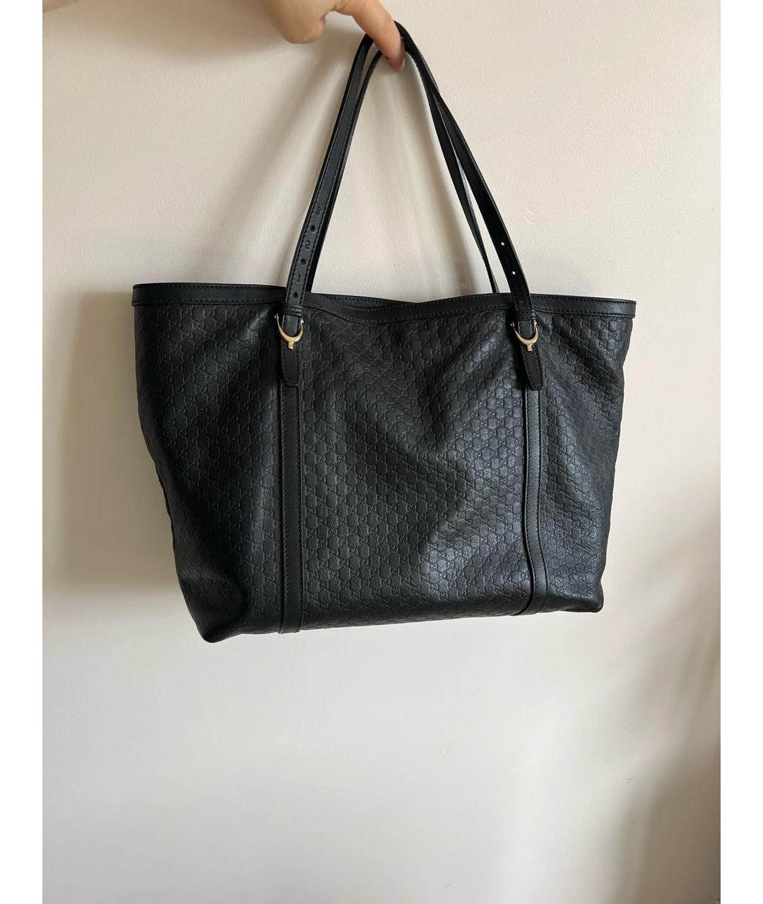 GUCCI Черная кожаная сумка тоут, фото 3