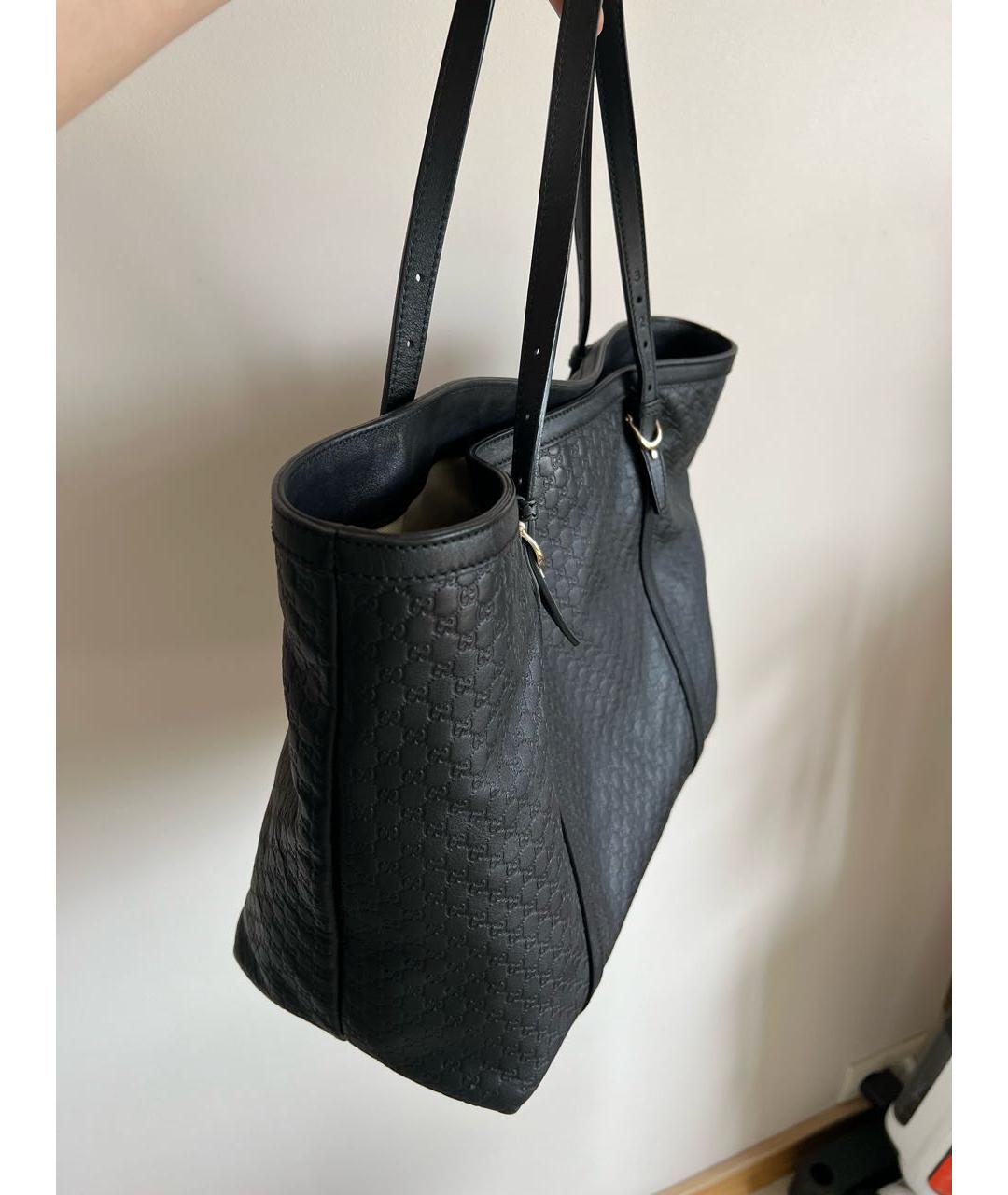 GUCCI Черная кожаная сумка тоут, фото 2