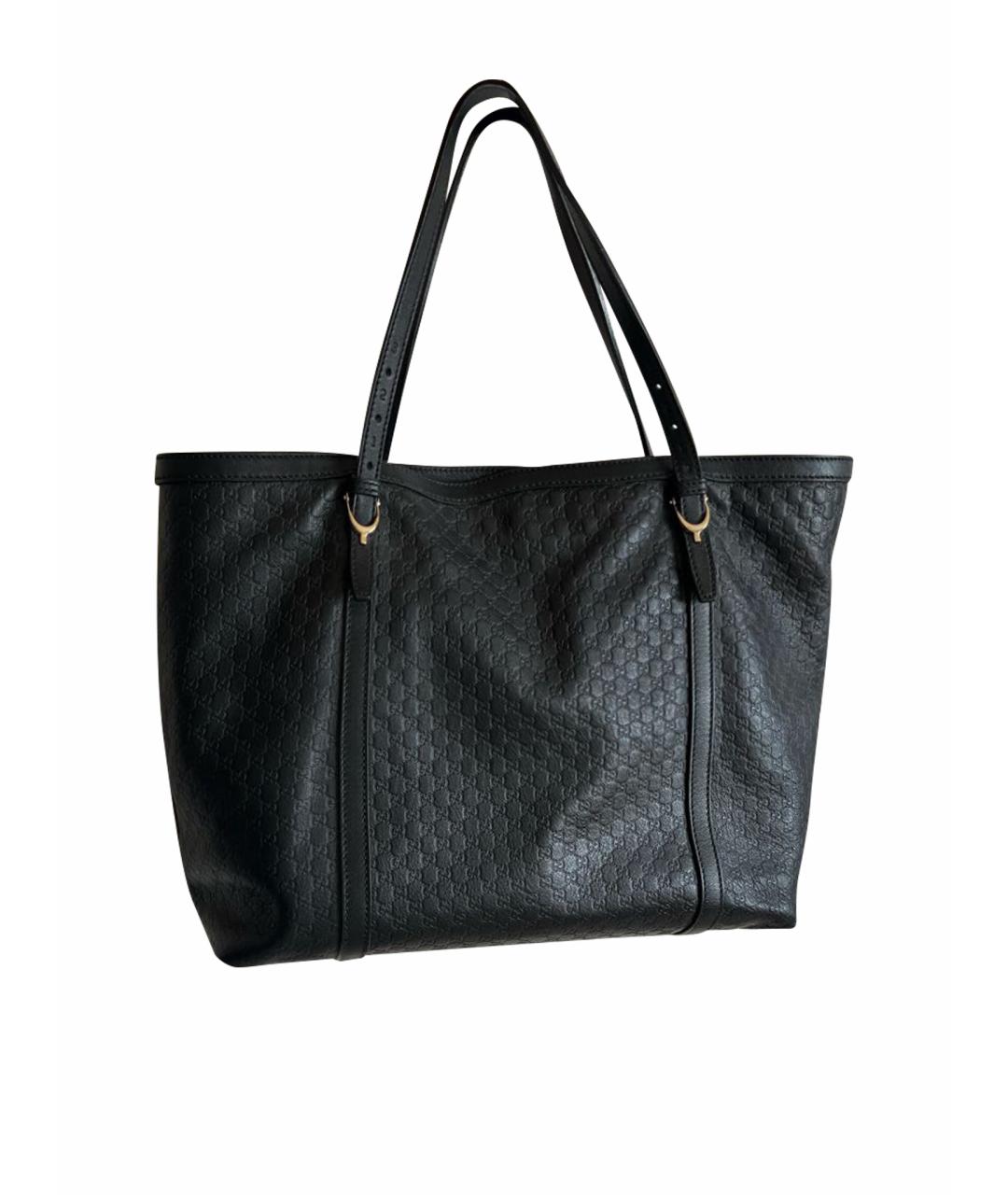 GUCCI Черная кожаная сумка тоут, фото 1