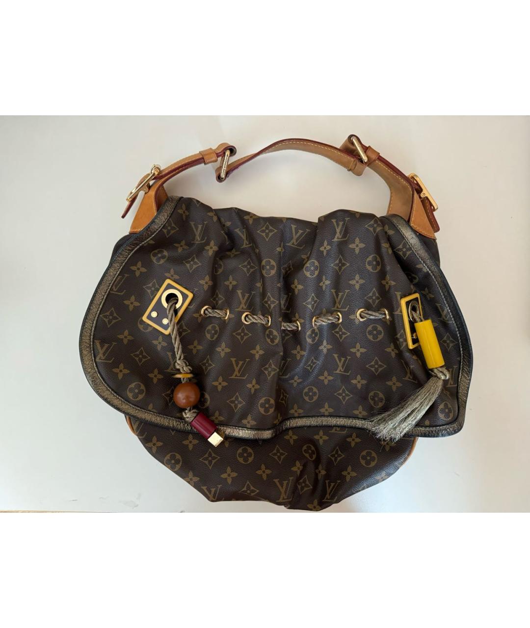 LOUIS VUITTON Коричневая кожаная сумка с короткими ручками, фото 7