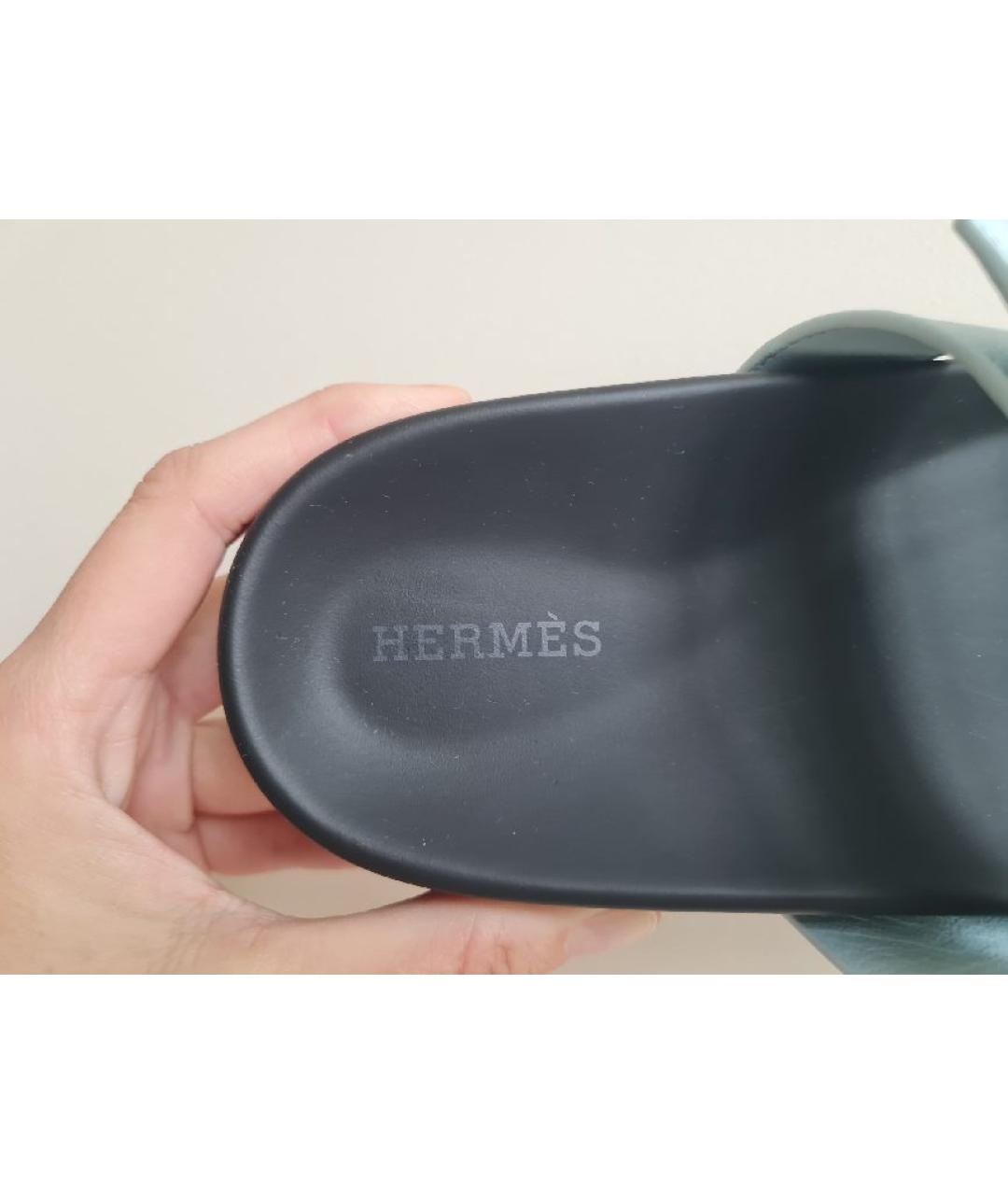 HERMES Голубые кожаные сандалии, фото 8