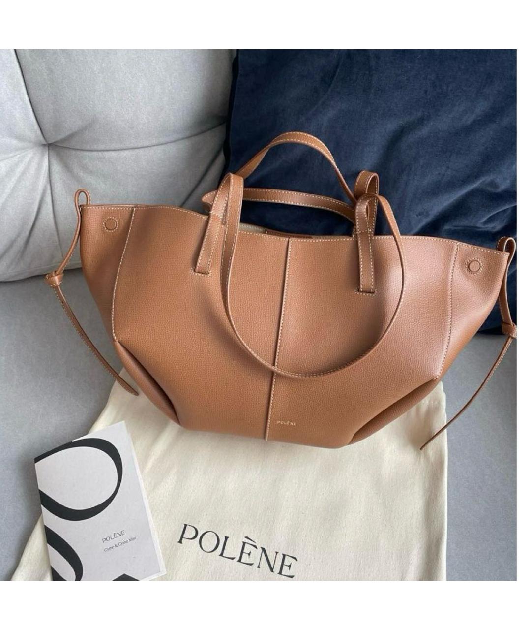 POLENE Коричневая кожаная сумка тоут, фото 3