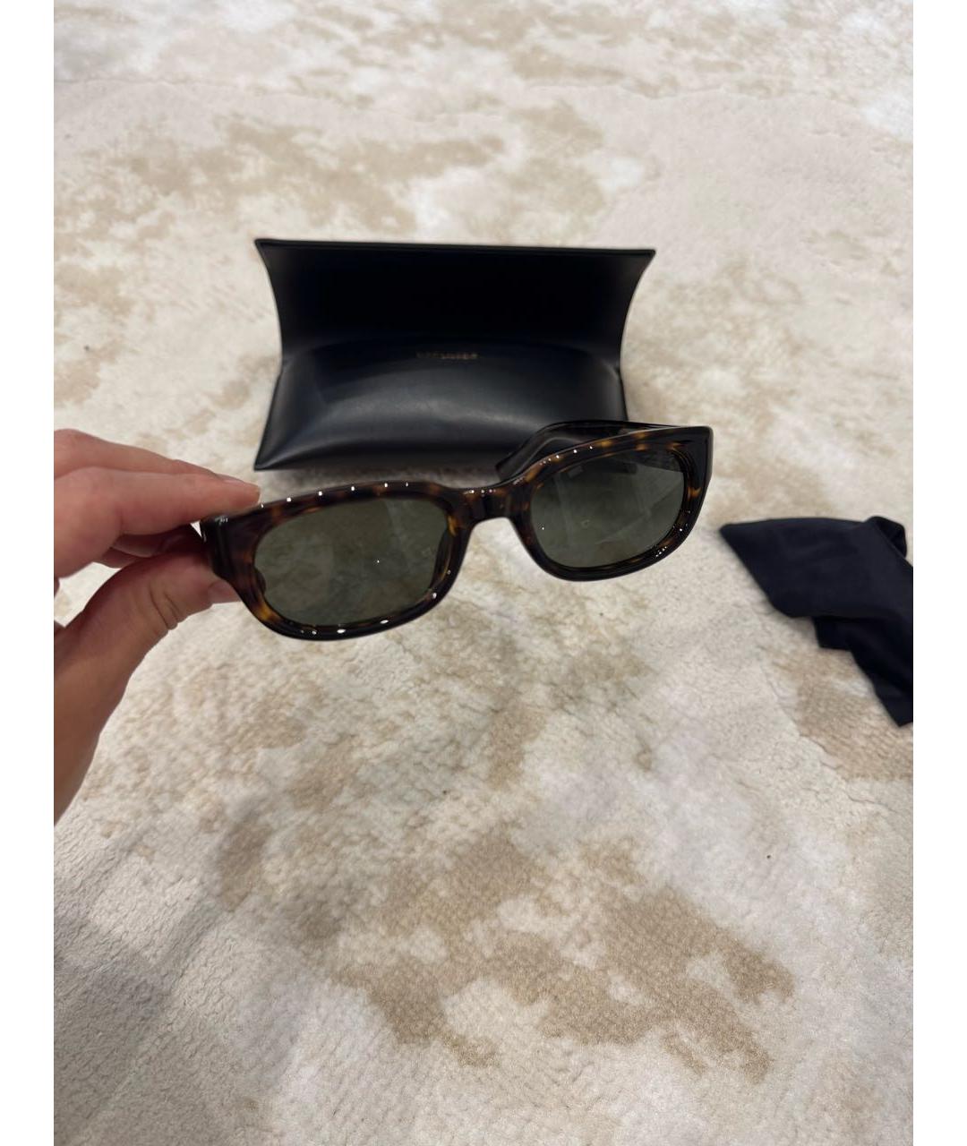 SAINT LAURENT Коричневые пластиковые солнцезащитные очки, фото 7