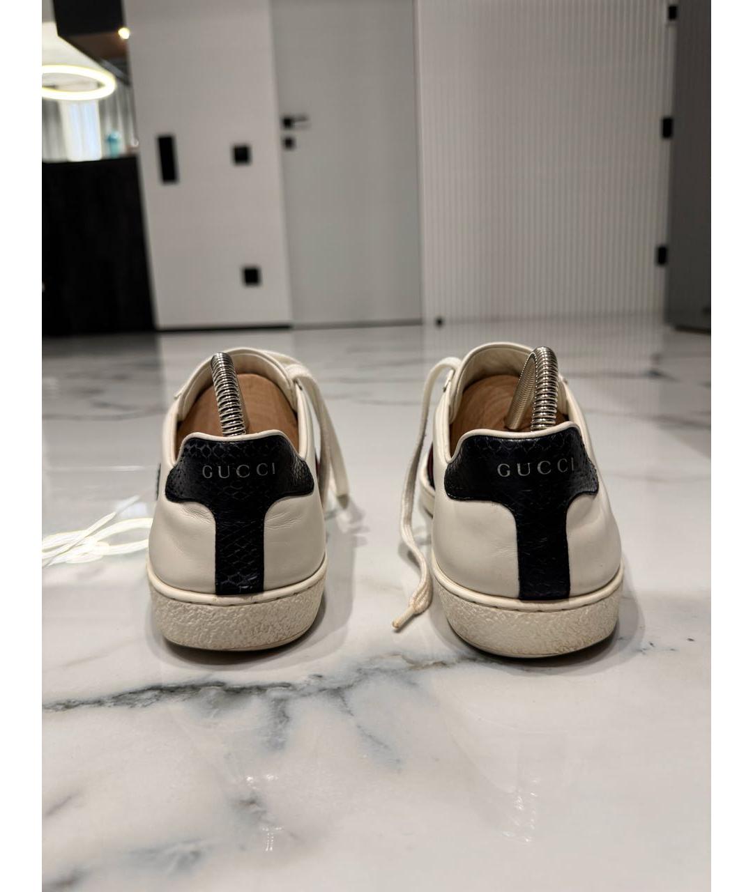 GUCCI Белые кожаные низкие кроссовки / кеды, фото 3