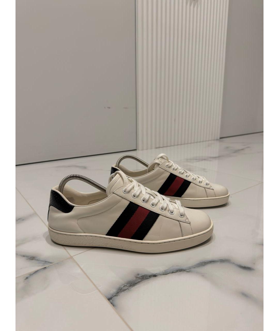 GUCCI Белые кожаные низкие кроссовки / кеды, фото 8