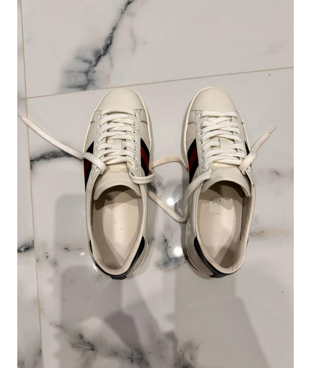 GUCCI Белые кожаные низкие кроссовки / кеды, фото 2