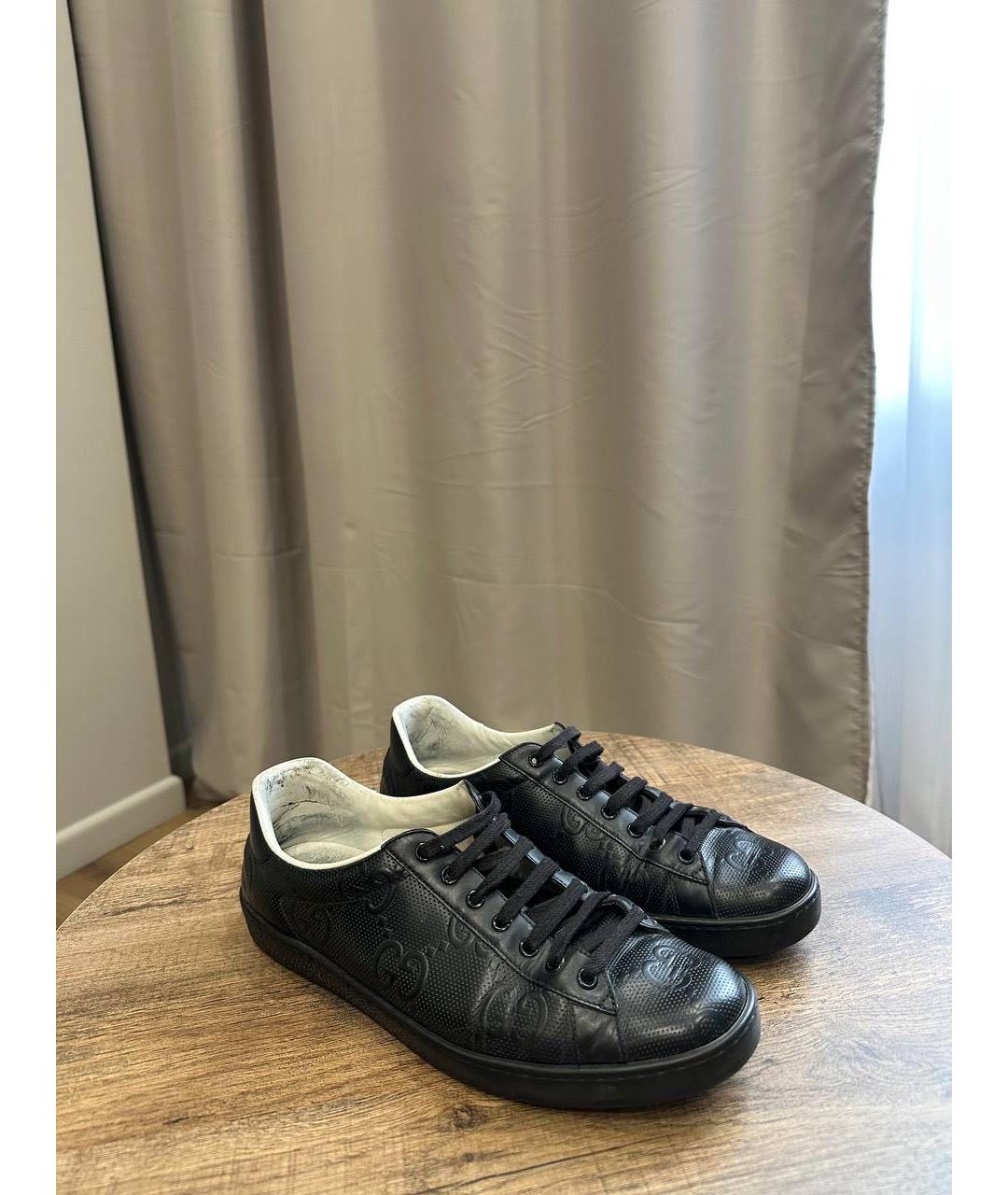 GUCCI Черные кожаные низкие кроссовки / кеды, фото 3