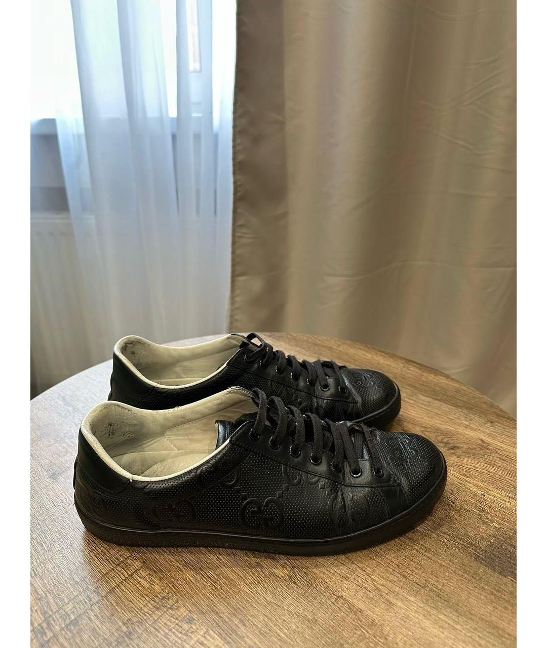 GUCCI Черные кожаные низкие кроссовки / кеды, фото 5