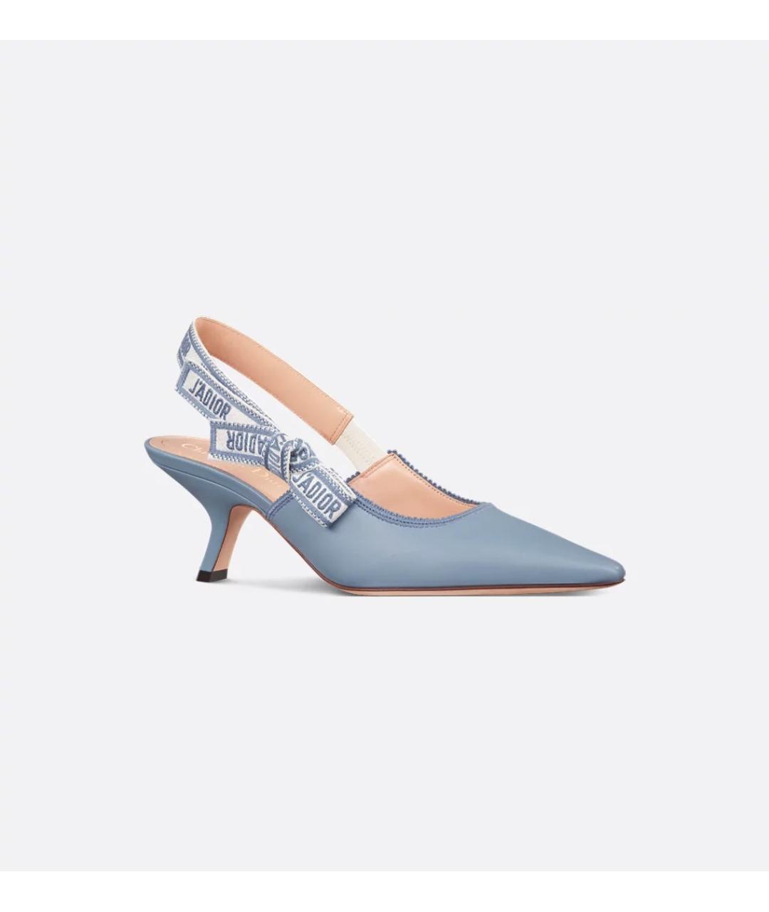 CHRISTIAN DIOR Голубые кожаные лодочки на низком каблуке, фото 5
