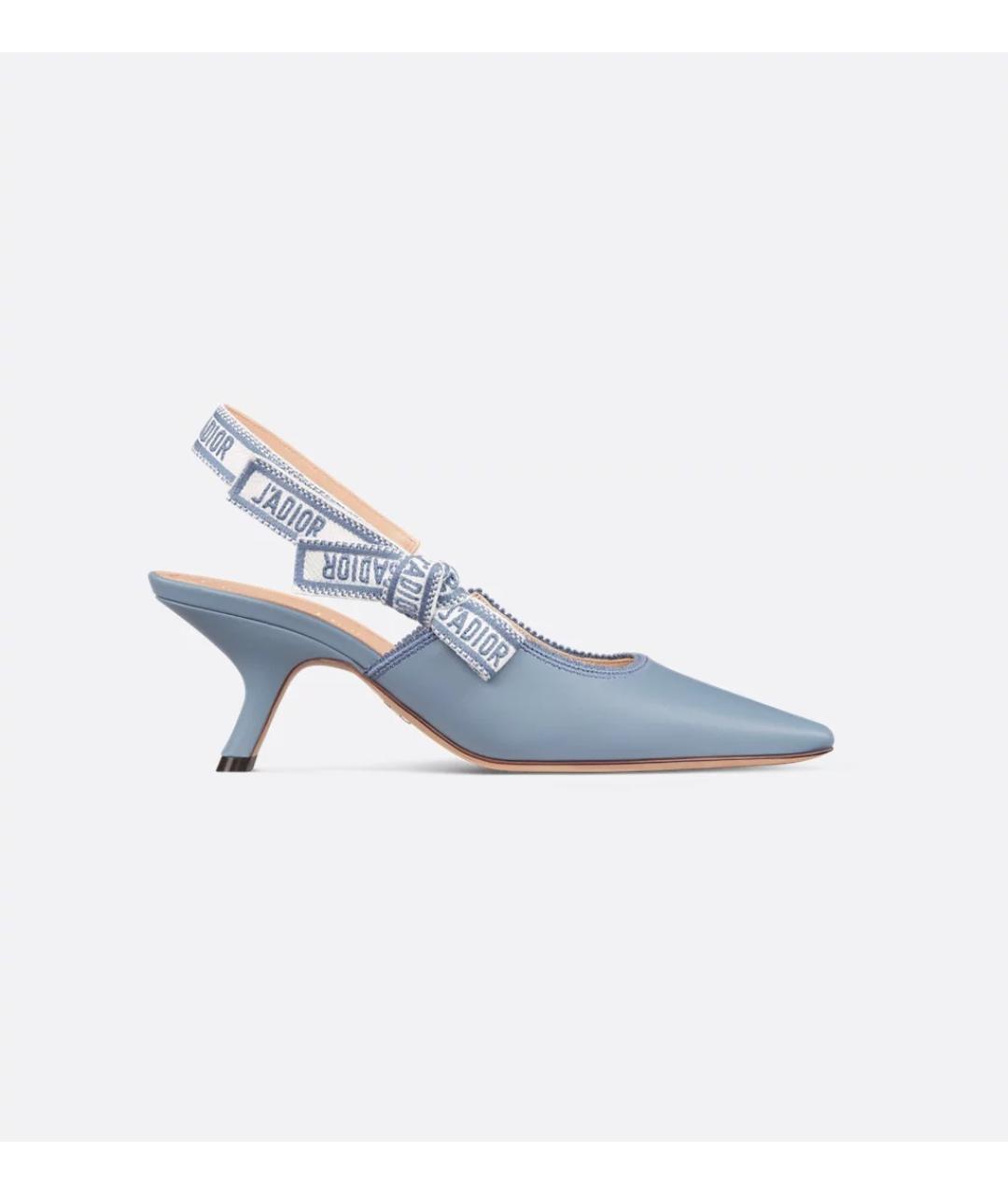 CHRISTIAN DIOR Голубые кожаные лодочки на низком каблуке, фото 3