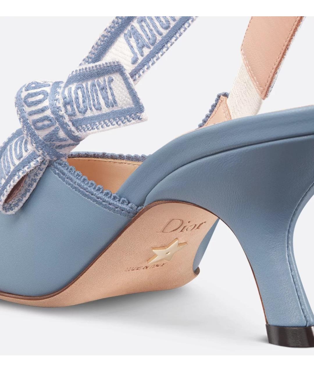 CHRISTIAN DIOR Голубые кожаные лодочки на низком каблуке, фото 4