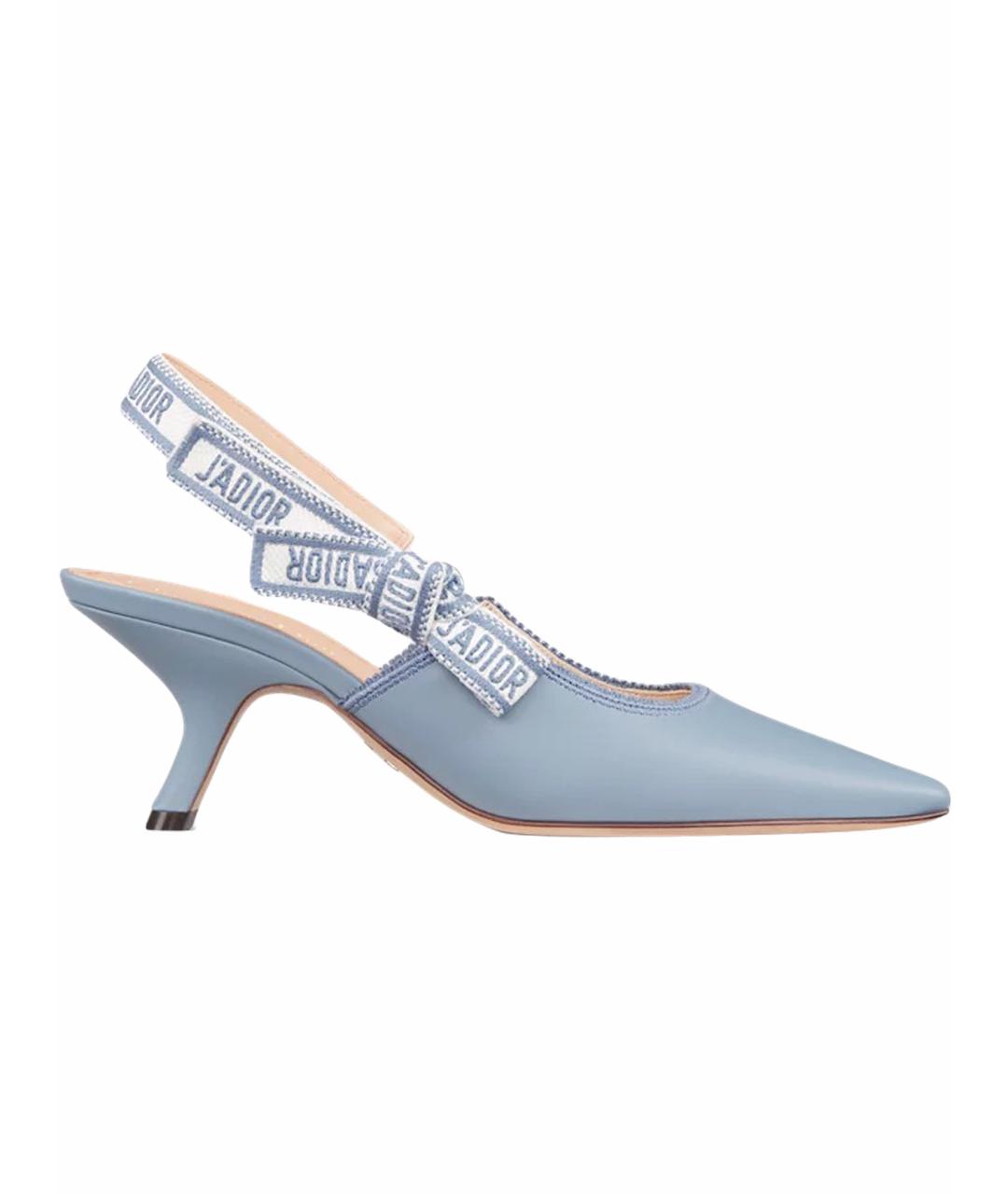 CHRISTIAN DIOR Голубые кожаные лодочки на низком каблуке, фото 1