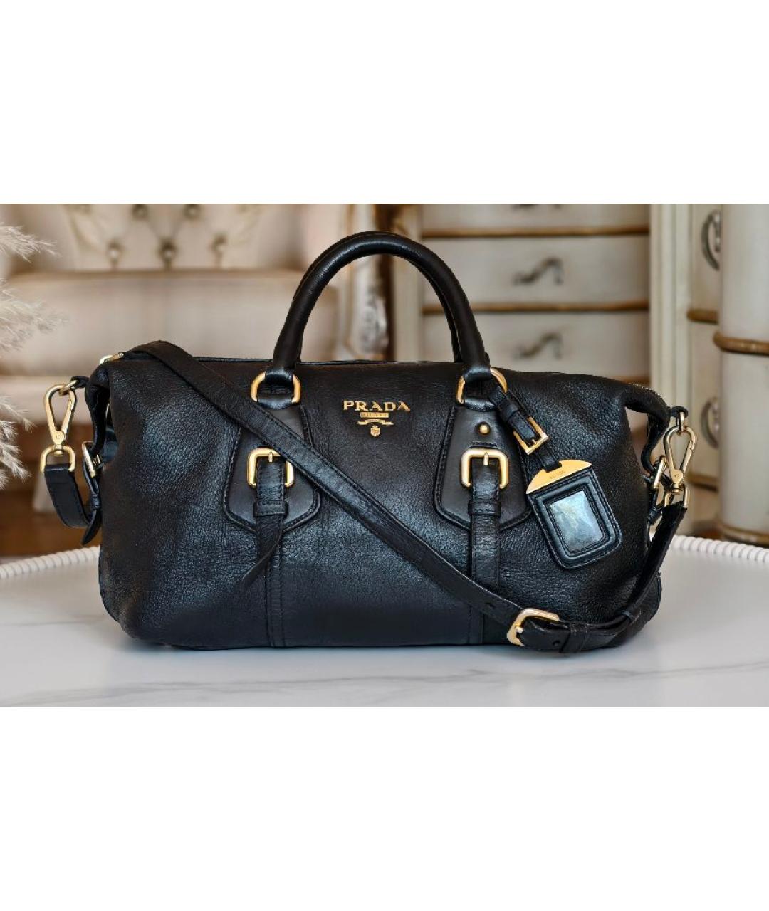 PRADA Черная кожаная сумка с короткими ручками, фото 9