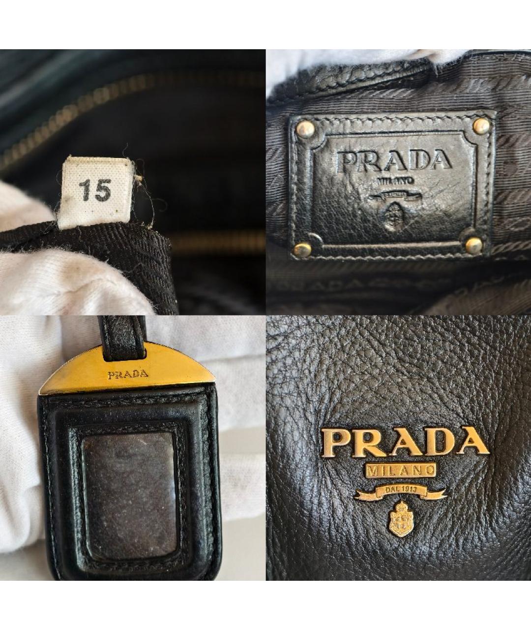 PRADA Черная кожаная сумка с короткими ручками, фото 5