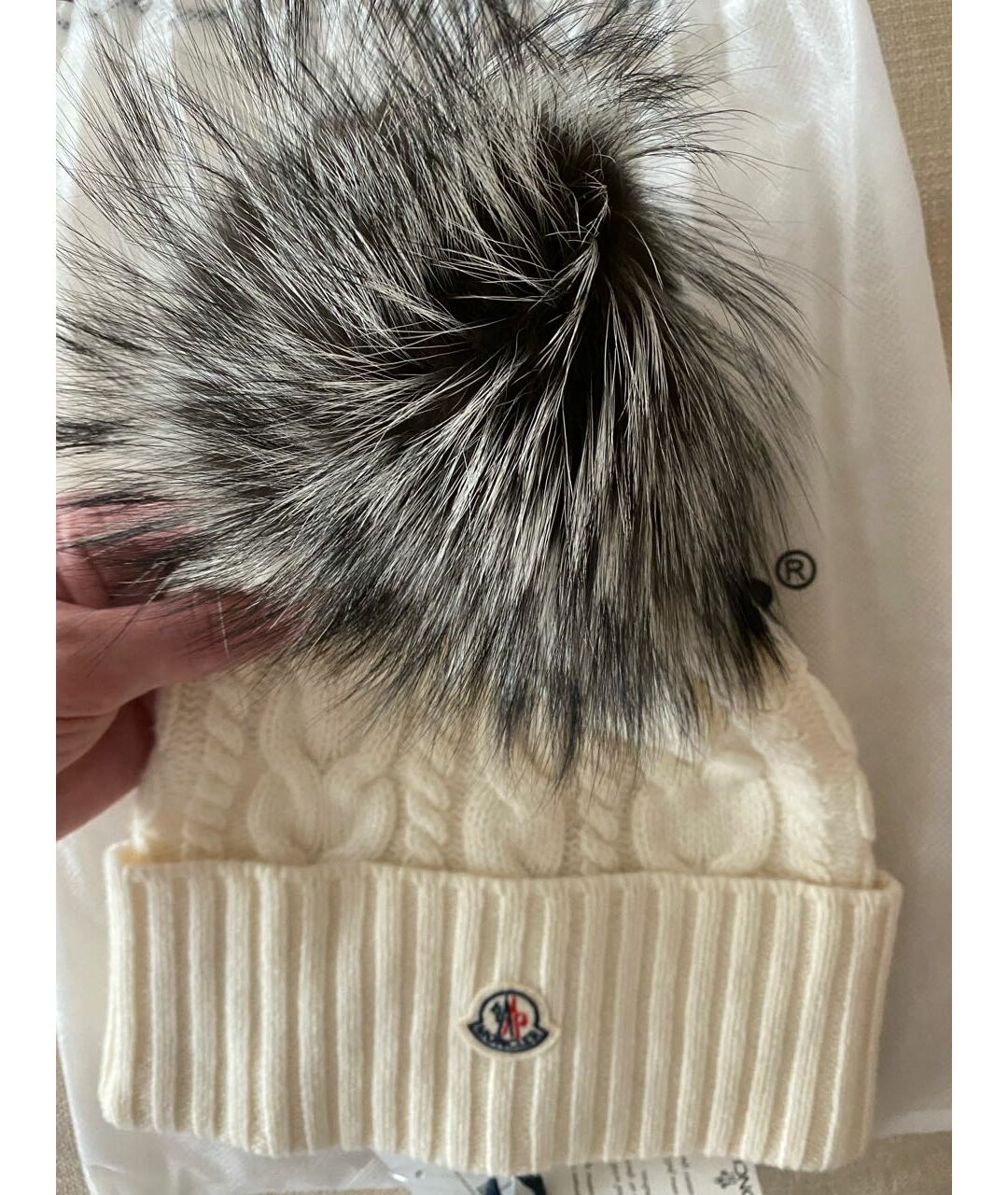 MONCLER Белая шерстяная шапка, фото 3