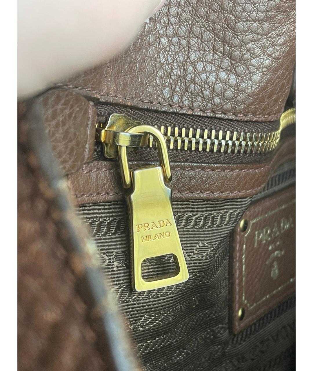 PRADA Коричневая кожаная сумка тоут, фото 7