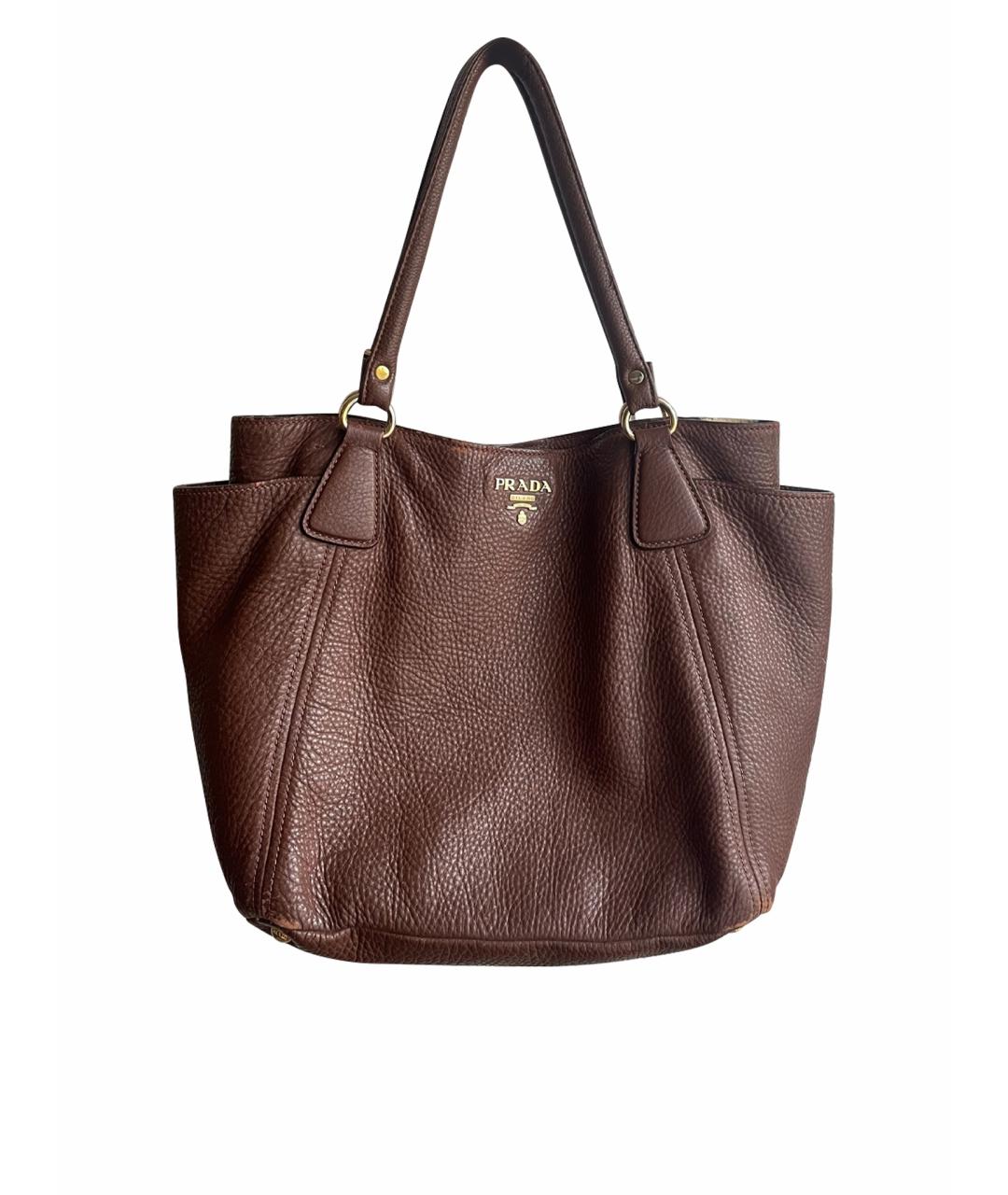 PRADA Коричневая кожаная сумка тоут, фото 1