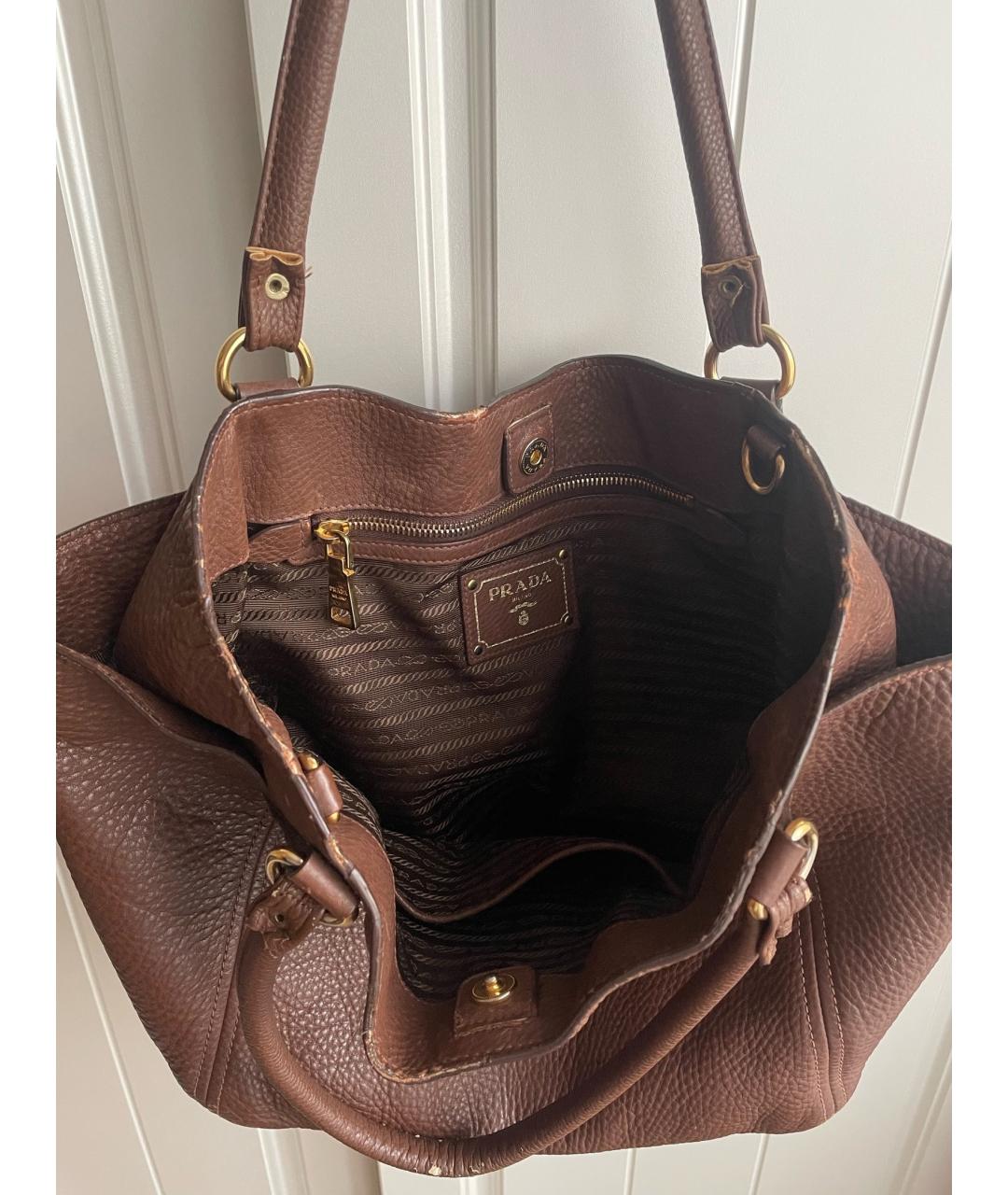 PRADA Коричневая кожаная сумка тоут, фото 6