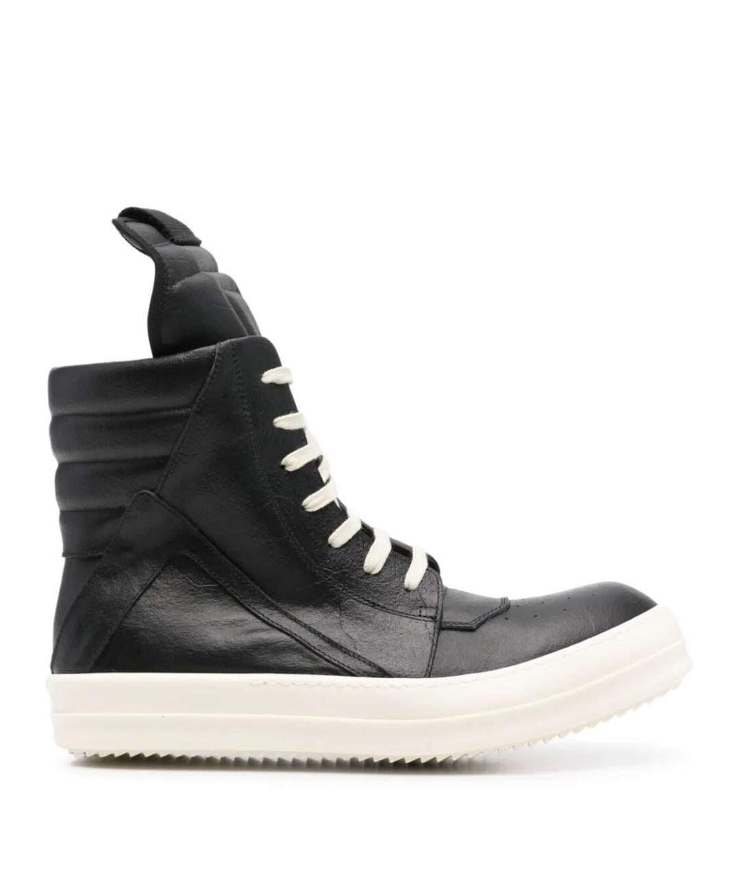 RICK OWENS Черные кожаные высокие кроссовки / кеды, фото 1