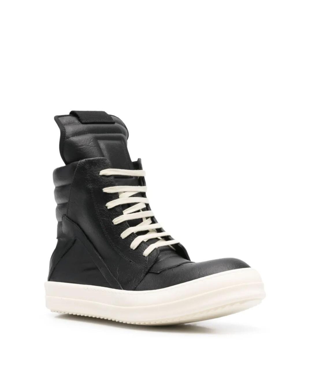 RICK OWENS Черные кожаные высокие кроссовки / кеды, фото 3