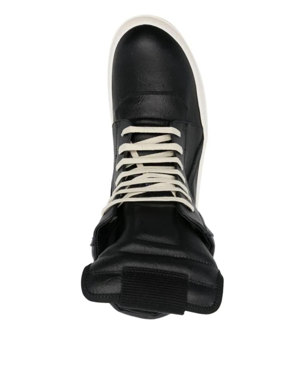 RICK OWENS Черные кожаные высокие кроссовки / кеды, фото 4