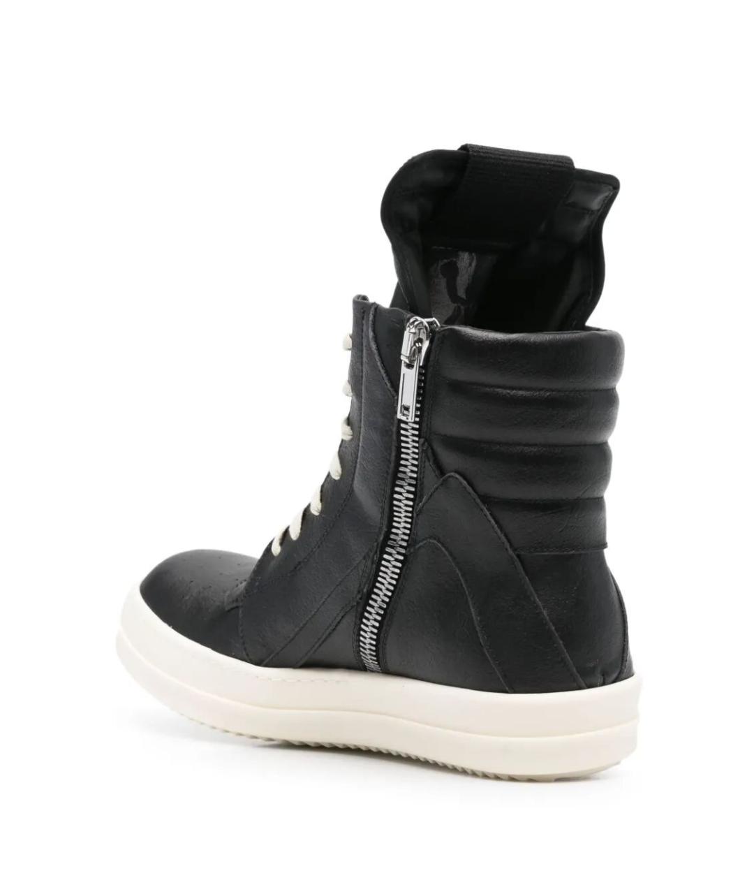 RICK OWENS Черные кожаные высокие кроссовки / кеды, фото 2