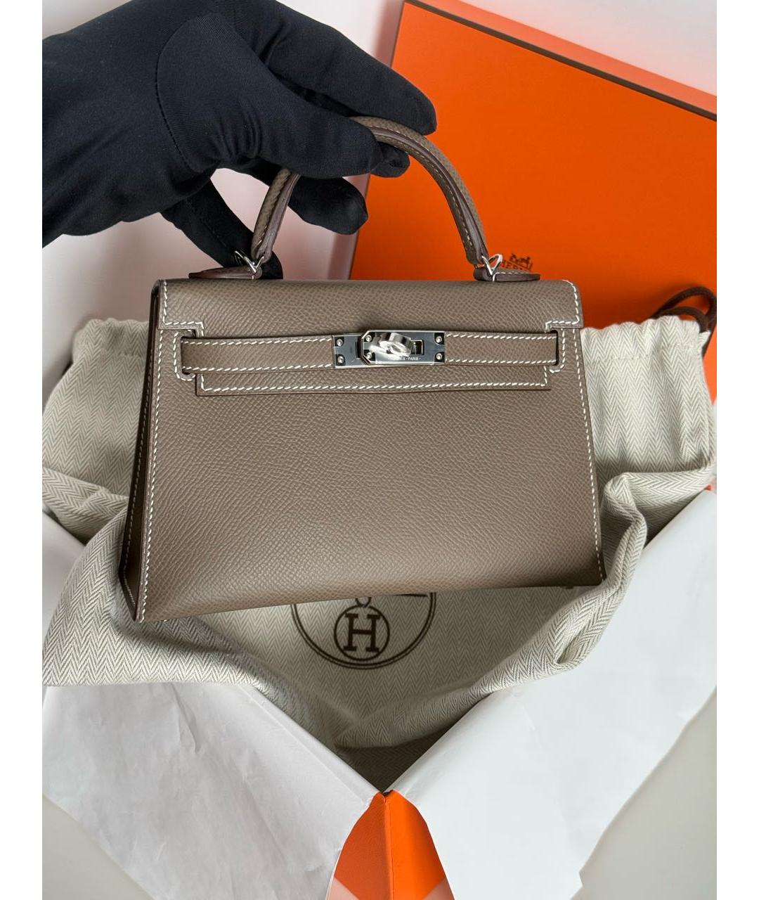 HERMES Коричневая кожаная сумка с короткими ручками, фото 2
