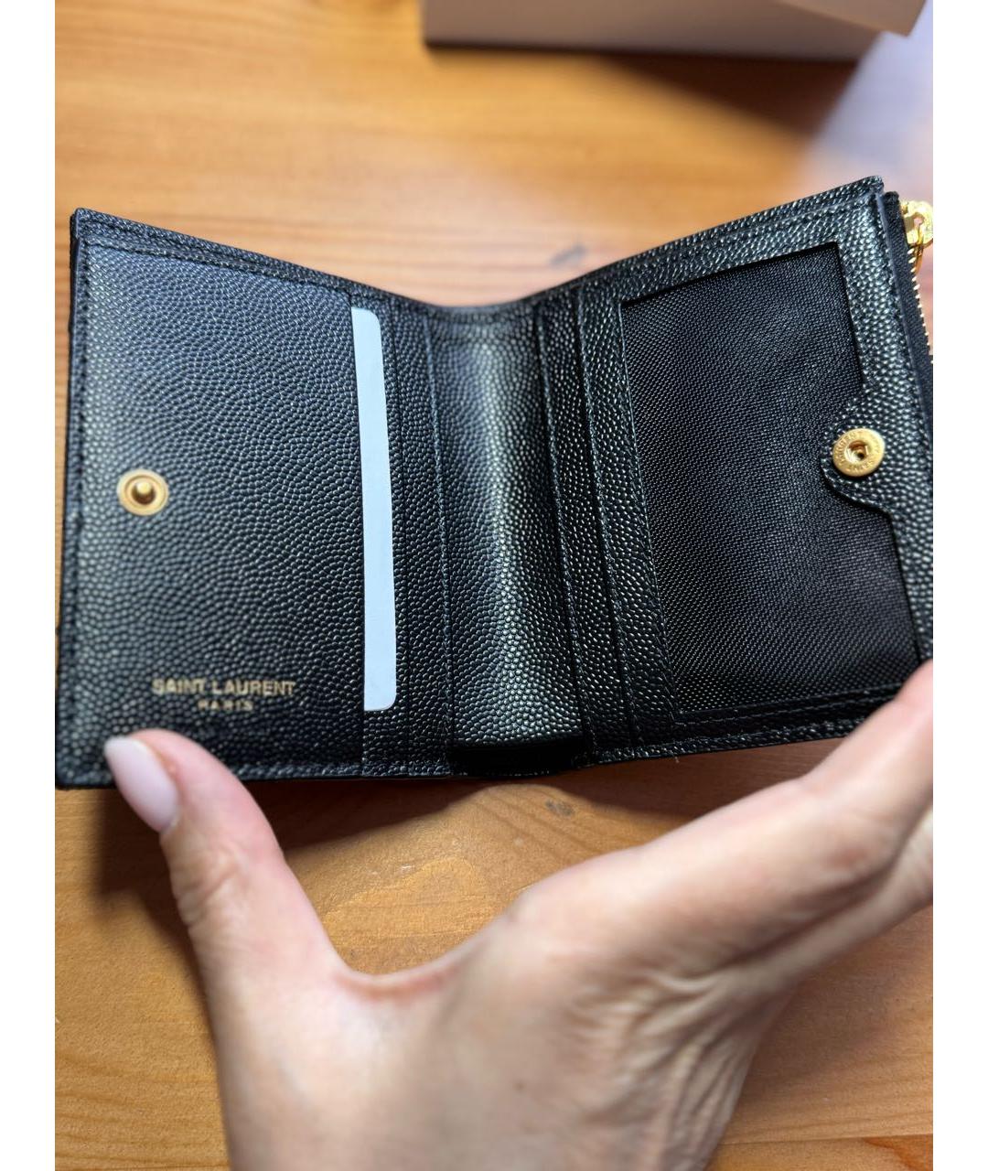 SAINT LAURENT Черный кожаный кошелек, фото 4