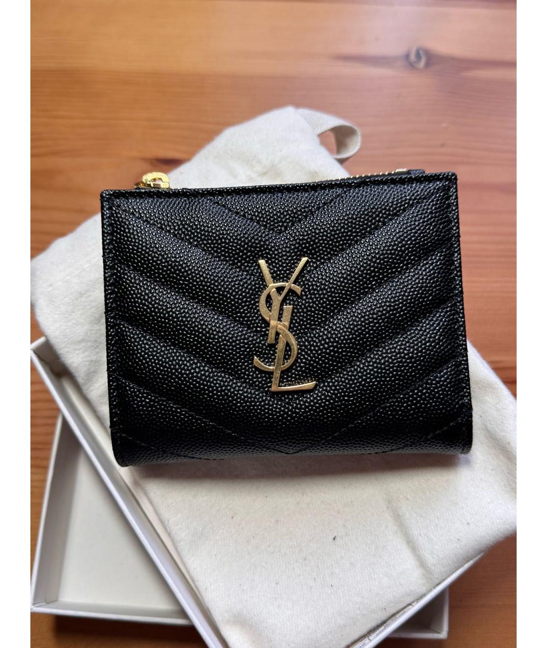 SAINT LAURENT Черный кожаный кошелек, фото 7