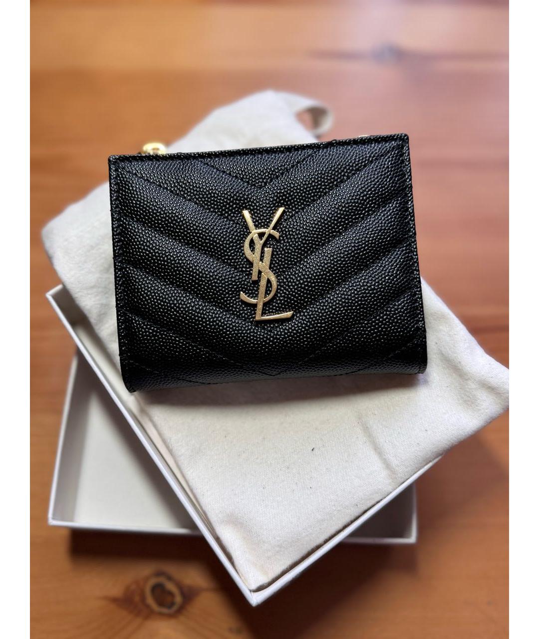 SAINT LAURENT Черный кожаный кошелек, фото 2