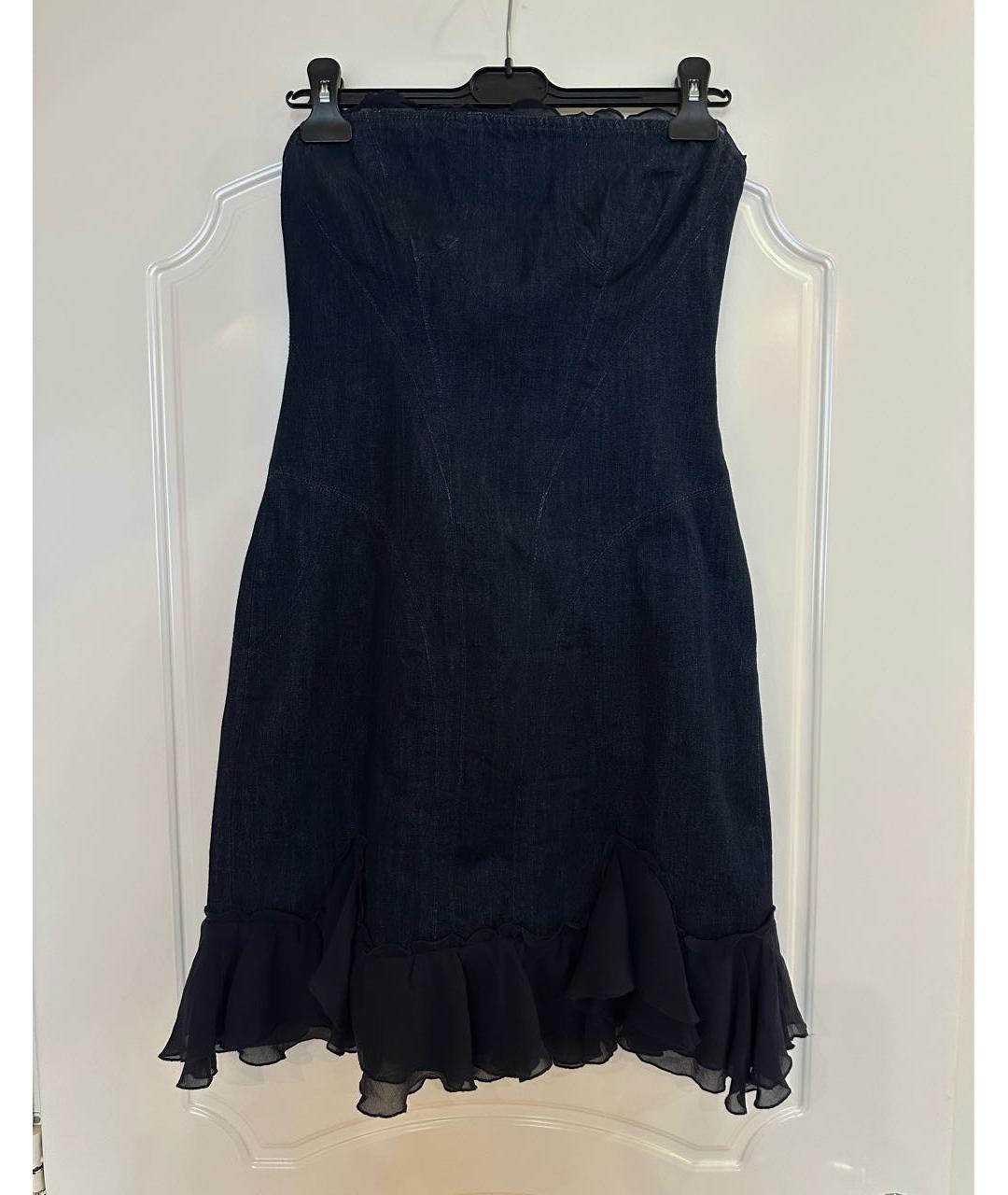 VERSACE JEANS COUTURE Синее хлопковое коктейльное платье, фото 5