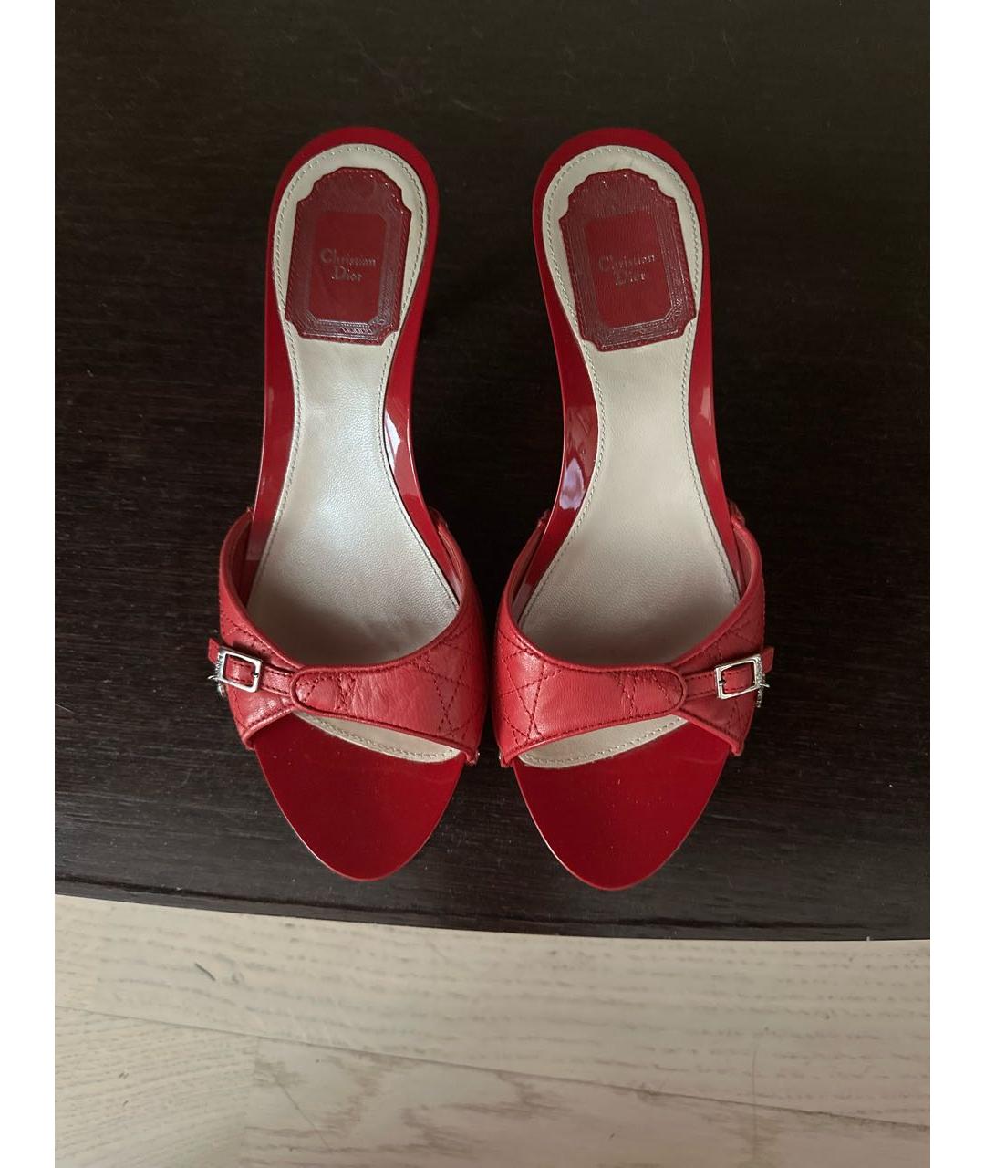 CHRISTIAN DIOR Красные кожаные сабо, фото 2