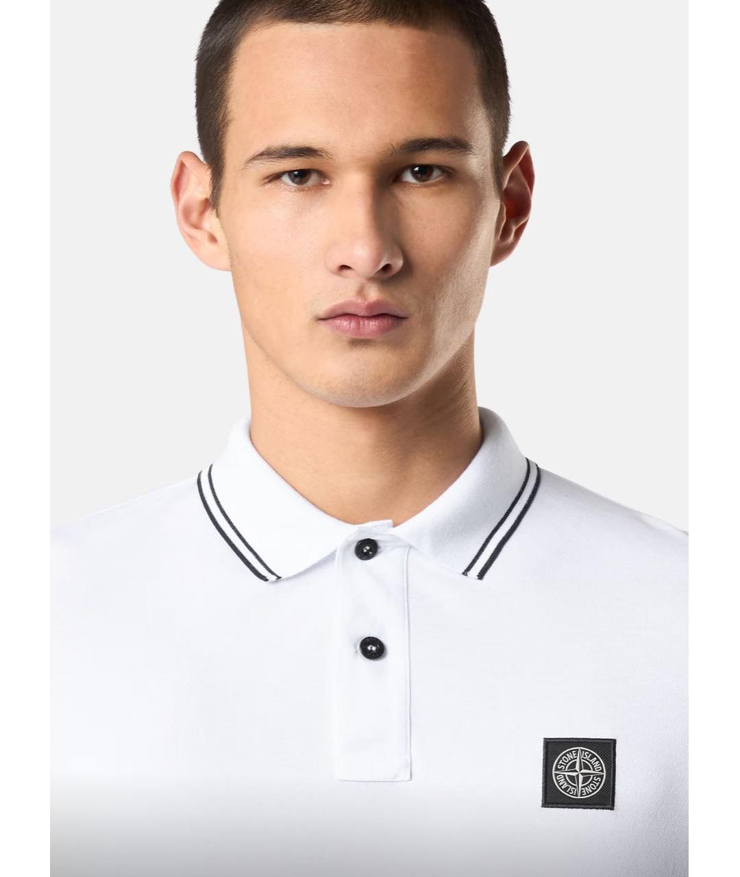 STONE ISLAND Белое хлопковое поло с коротким рукавом, фото 3