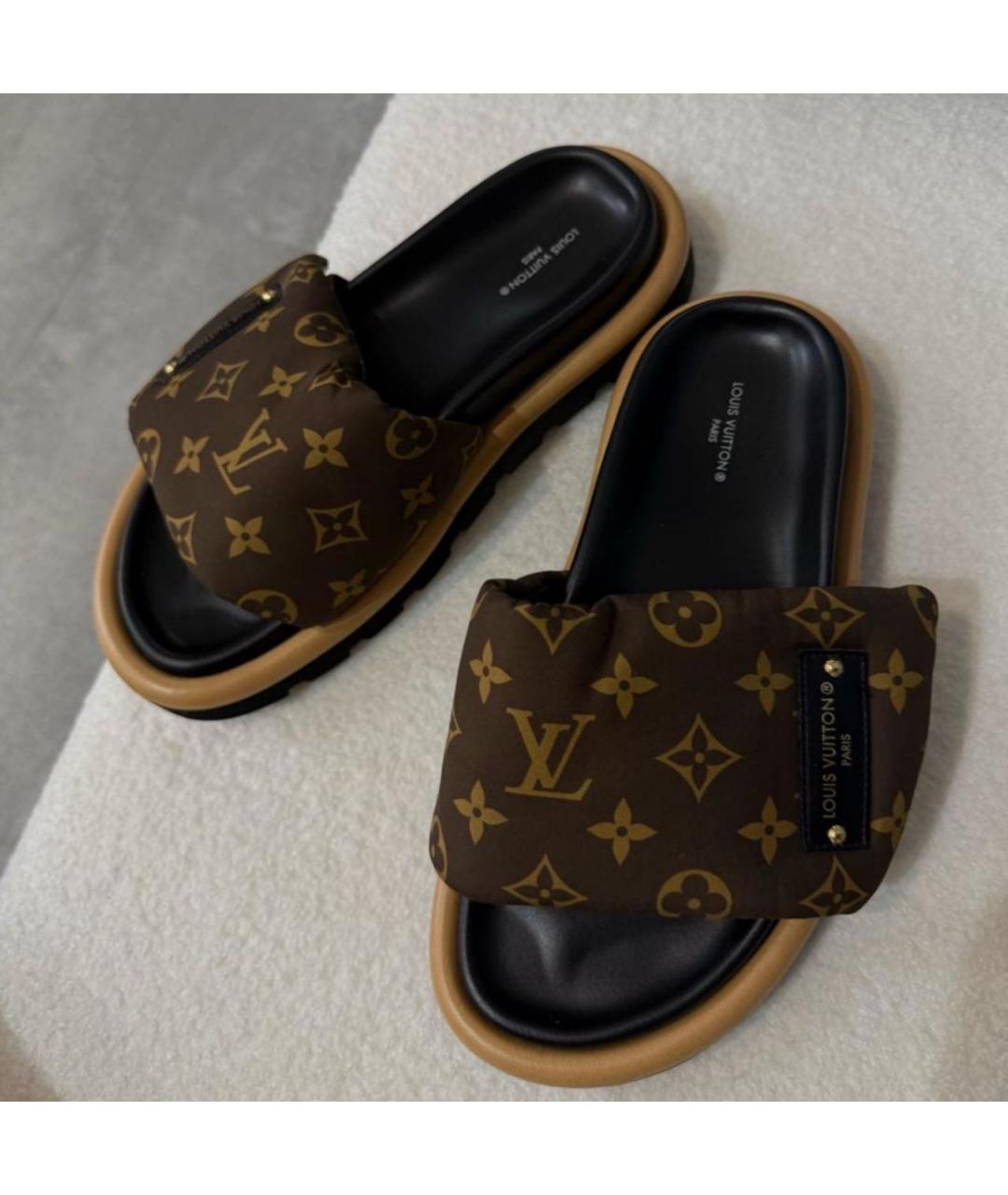 LOUIS VUITTON Коричневые шлепанцы из экзотической кожи, фото 4