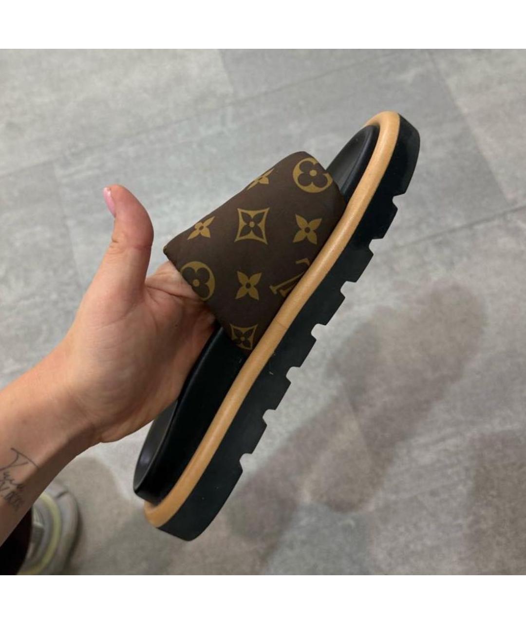 LOUIS VUITTON Коричневые шлепанцы из экзотической кожи, фото 6