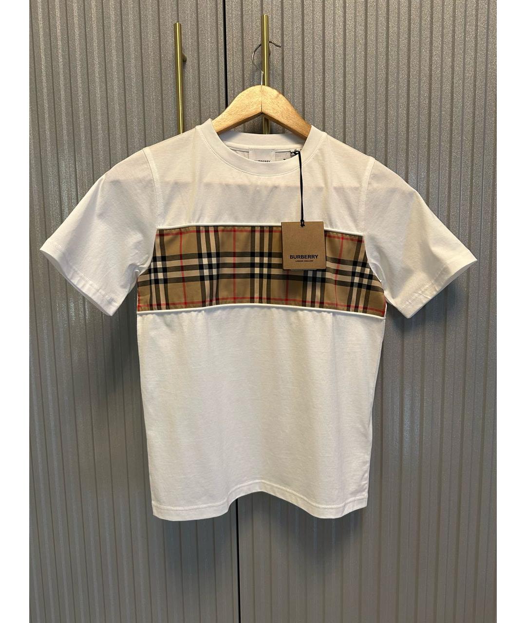 BURBERRY Белая хлопковая детская футболка, фото 8