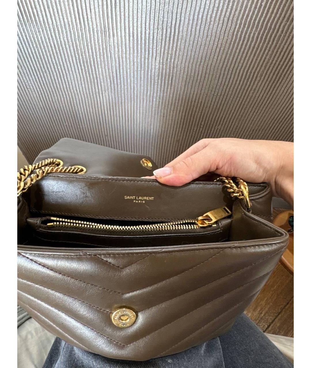 SAINT LAURENT Коричневая кожаная сумка через плечо, фото 3