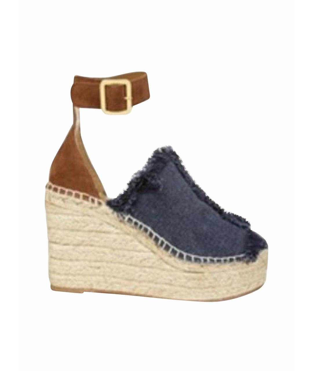 CHLOE Коричневые текстильные босоножки, фото 1